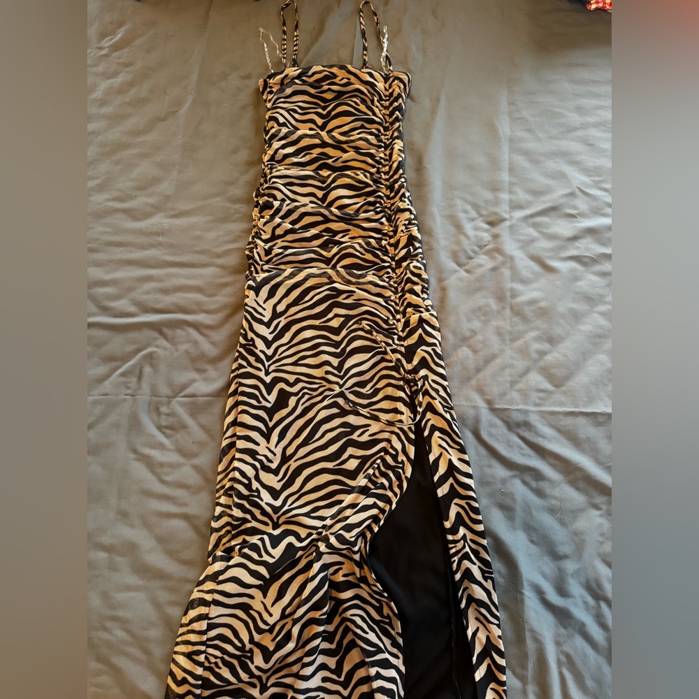 Y2K Justify Black and Tan Zebra Maxi Dress